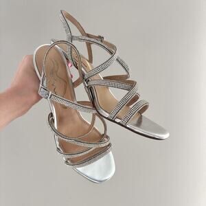 Mina Bloom Silver Sparkly Heels Embellished Kitten Heel